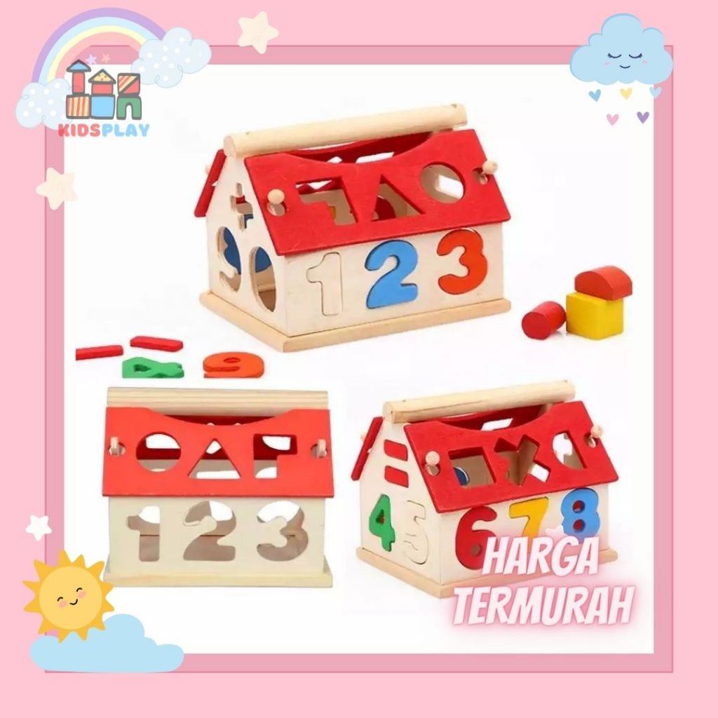 Digital inteligence House Shape Sorter Toys Mainan Kayu Montessori Wooden Toys Montessori Toys Maina