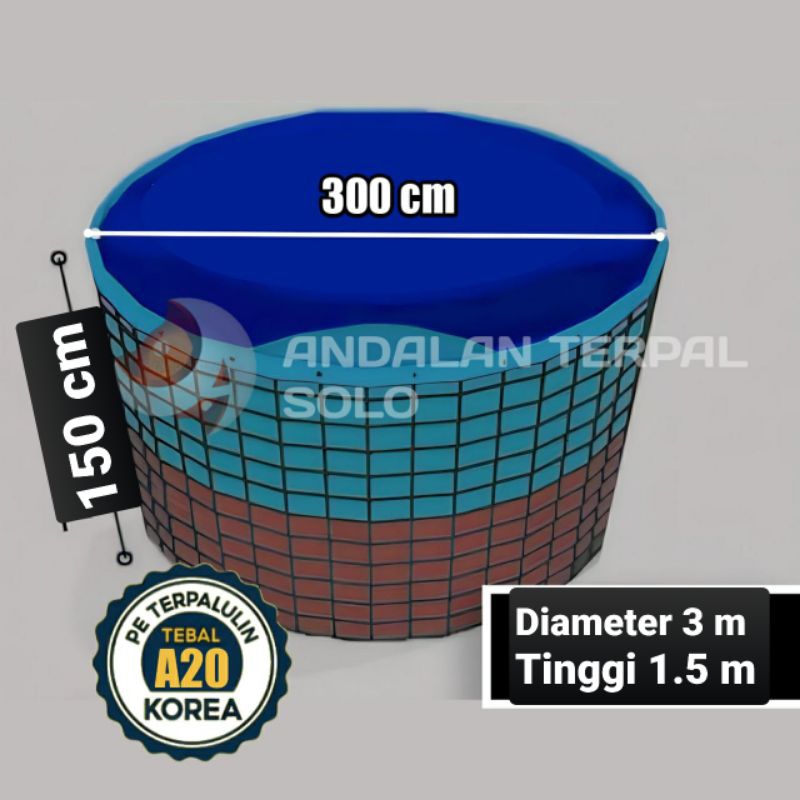Terpal kolam bulat ukuran diameter 3 Meter tinggi 1.5 meter