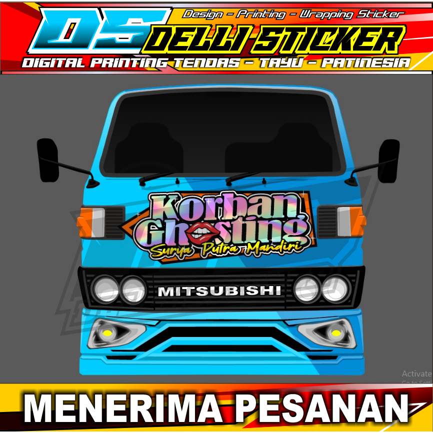 Stiker Kabin Depan Truk Bahan Hologram Cutting - Variasi Kabin Depan Umplung - Holocut Tulisan Korba
