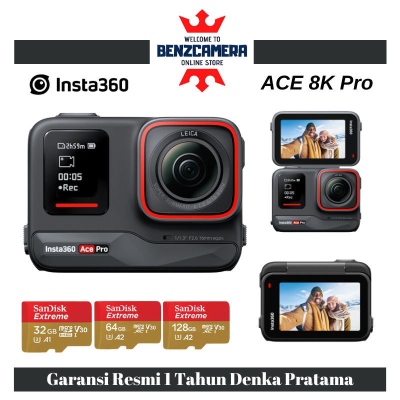 Insta360 Ace Pro - Action Camera 4K 120fps, 1/1.3” Sensor, Flip Screen 2.5 Inci, Tahan Air 10m