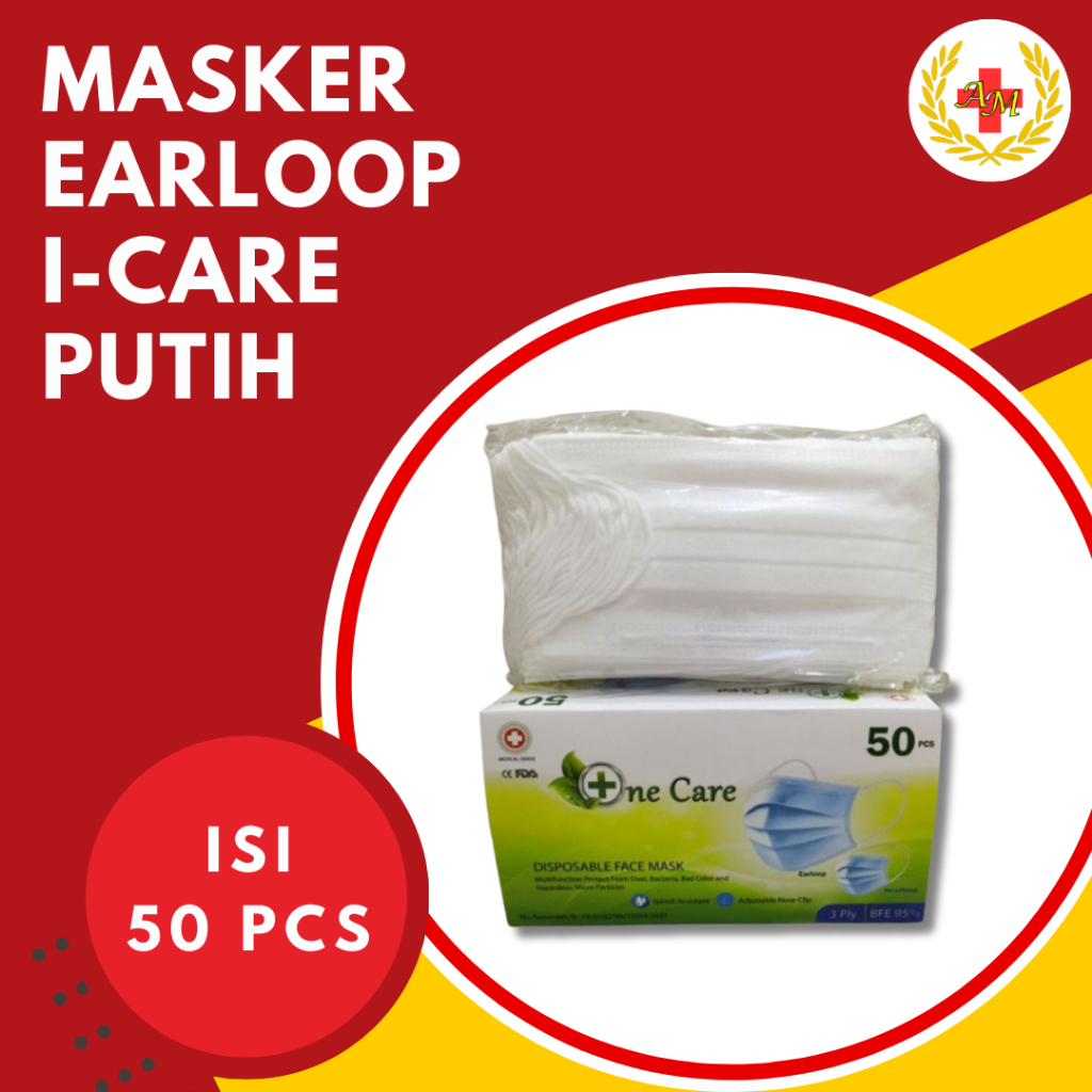 Masker i-Care Abu-Abu, Putih 3 Ply, Hitam Isi 50 Pcs Earloop - I-care putih