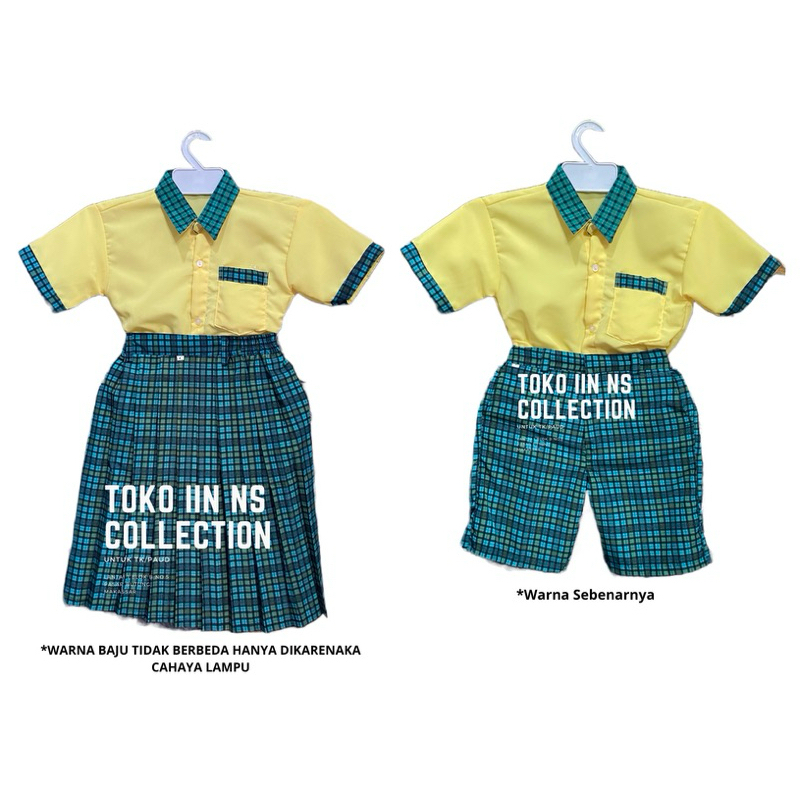 Seragam Sekolah Seragam TK PAUD Kotak Kuning-Tosca