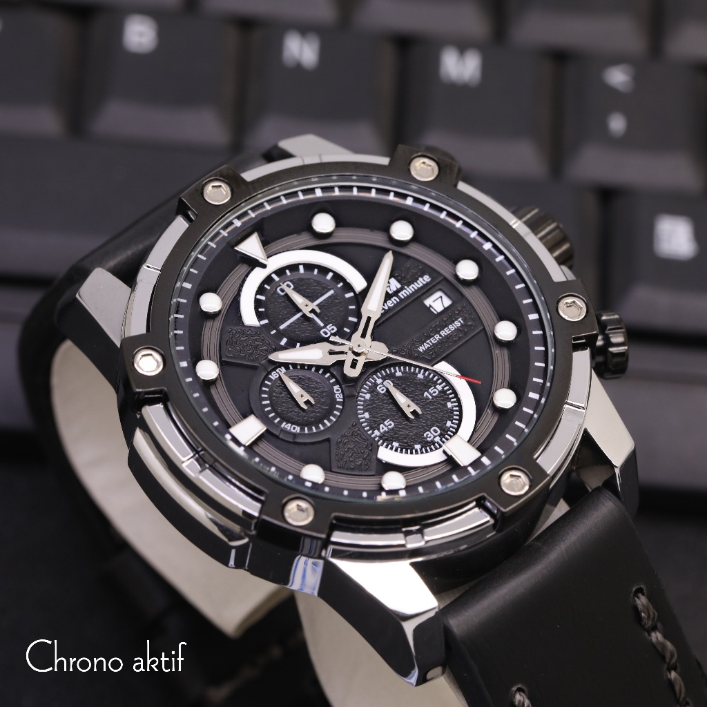SEVEN MINUTE M601L Jam tangan pria original kulit chronograph tanggal leather sport tahan air