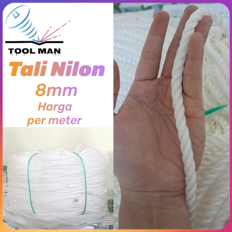 Tali Tambang Kecil 8mm Tali nilon putih / Nylon Rope / Propylene PP Plastik Lentur / Tambang Putihs