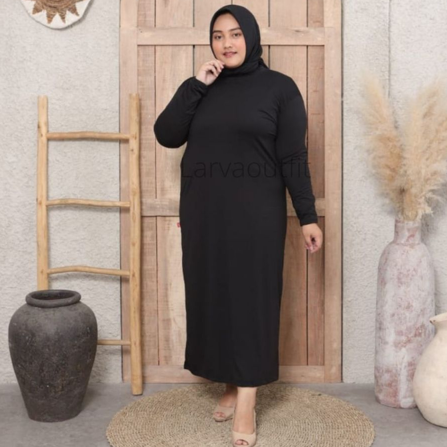 Larvaoutfit - Inner Dress Lengan Panjang Jumbo Warna Hitam Manset Gamis Jumbo
