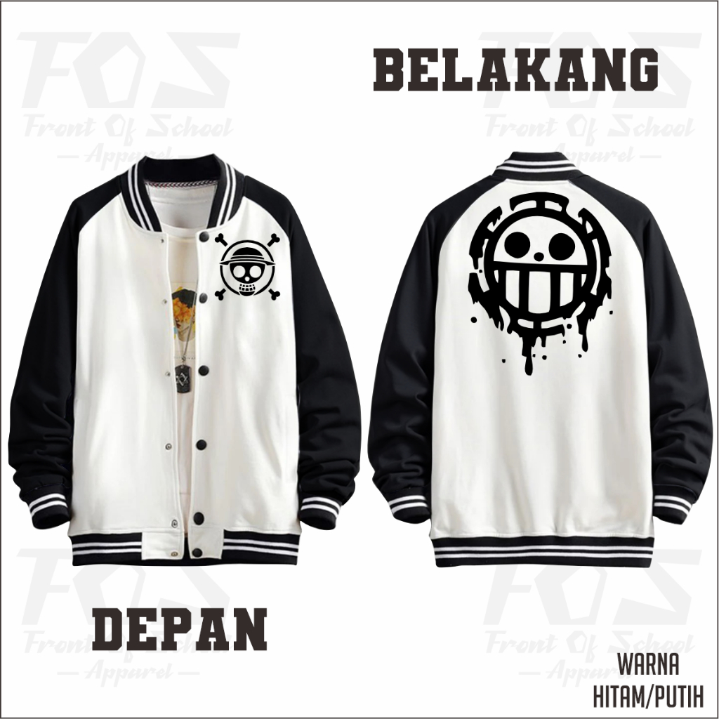 JAKET BASEBALL VARSITY HOODIE  ONE PIECE ANIME (S-XXXXXL-6XL) DORESTYLE LOGO OVERSIZED JAKET VARSITY