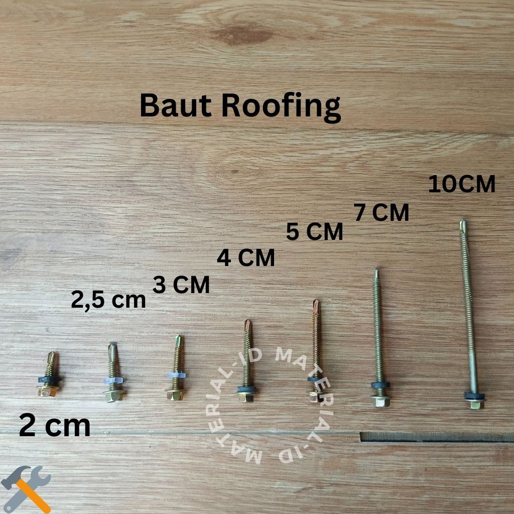 Baut Roofing Skrup Roping 2,5 3 4 5 7 10 CM Atap Asbes Fiber Spandek