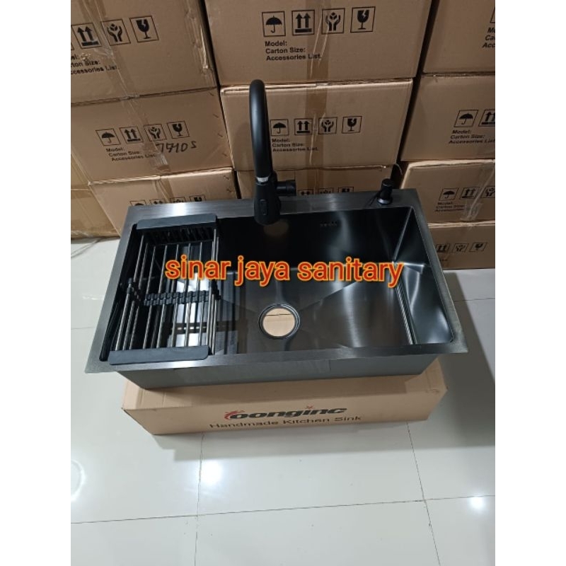Paket sink kran tarik hitam 8050 black / Bak cuci piring hitam 8050 / Paket kitchen sink 8050 black