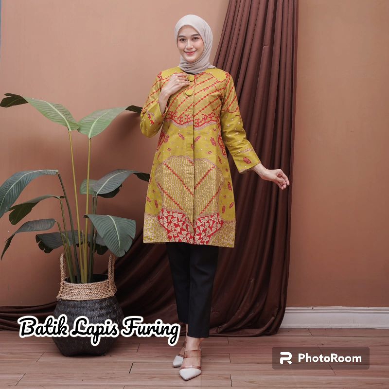 Batik Wanita Tunik Lapis Trikot kancing depan