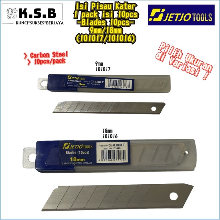 

Isi kater 9mm dan 18mm,isi 10pcs JETJO TOOLS / Lakoni Pro (101016/101017)