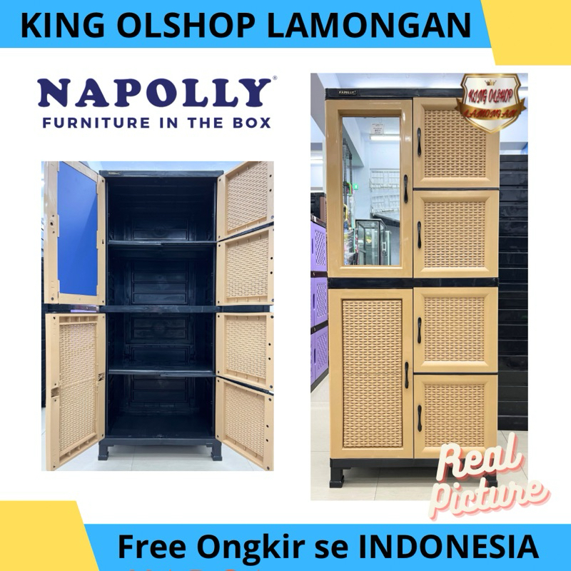 Lemari Pakaian Cabinet Rak Plastik Napolly 4 Susun CABRO 5C 4MU Cermin [LAMONGAN]