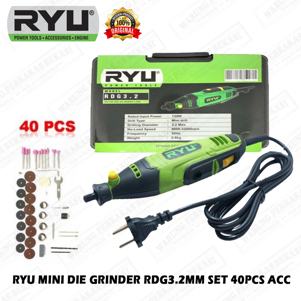 RYU Mesin Mini Die Grinder 3.2mm Full Set 40 Pcs Gurinda Bor Tuner Porting Mini RDG3.2