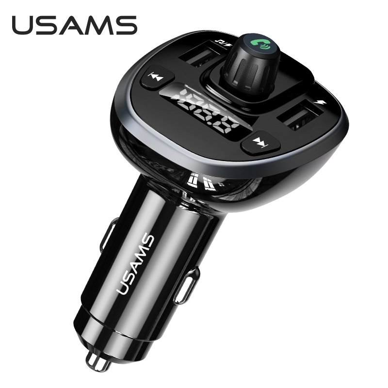 USAMS Official Original Car Charge C21 C22 C35 Digital Display 3.4A 15W Fast Charge aksesoris mobil Bluetooth audio Dual USB Car Charger FM Modulator Bluetooth Digital Display