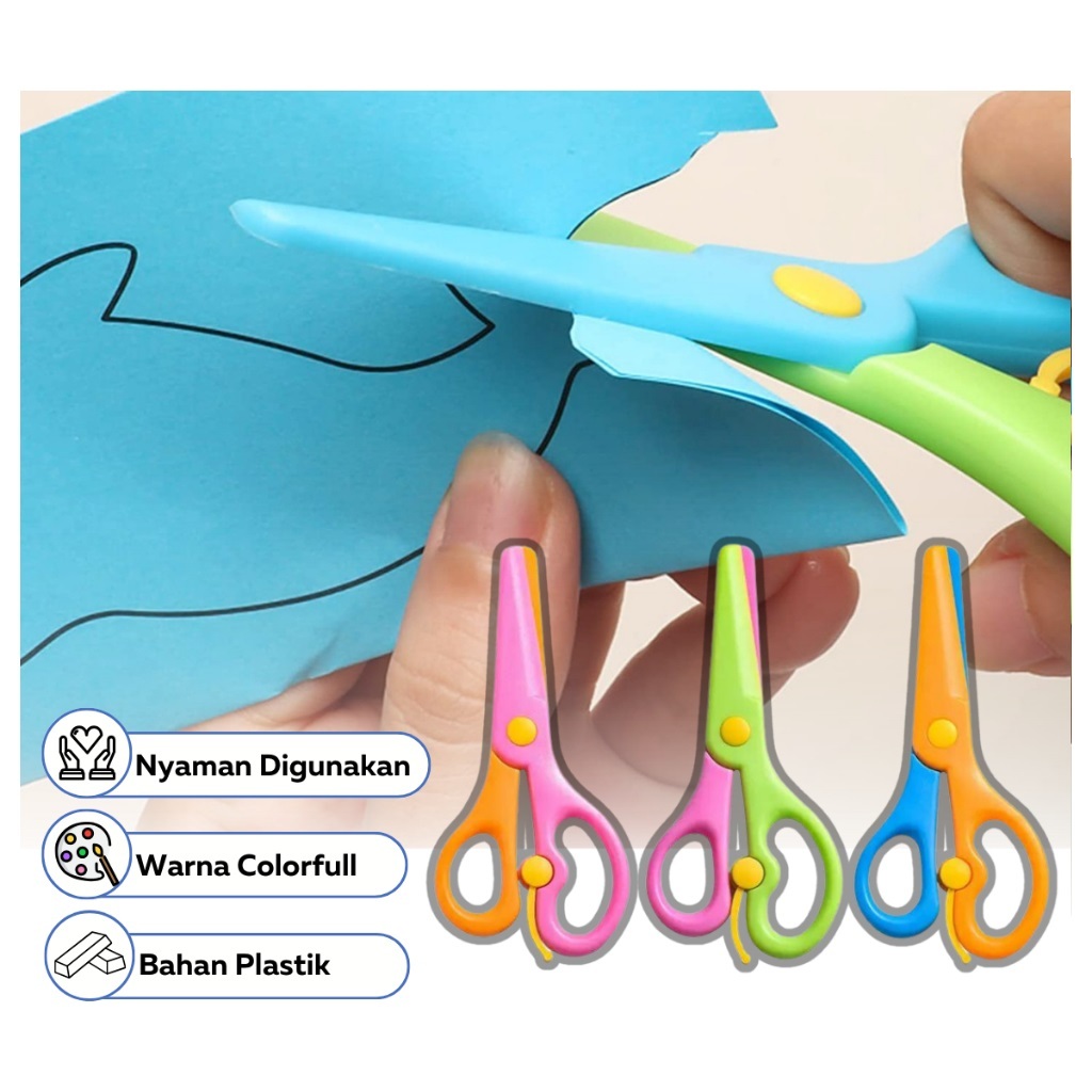 

KBU Gunting Kertas Anak Warna Karakter Polos Ujung Bulat Tumpul Safety Plastic Rounded Scissors Kids Safe / Alat Pemotong Kertas Buku Origami
