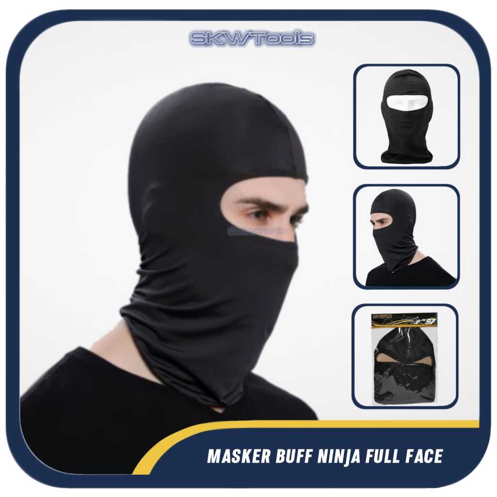 Masker Buf Ninja Full Face Balaclava Spandex Hitam Polos Motor Helm