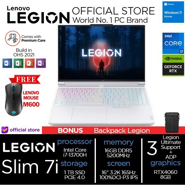Lenovo Legion Slim 7 RTX4060 8GB i7 13700H 16GB 1TBSSD 16" 3.2K 165Hz