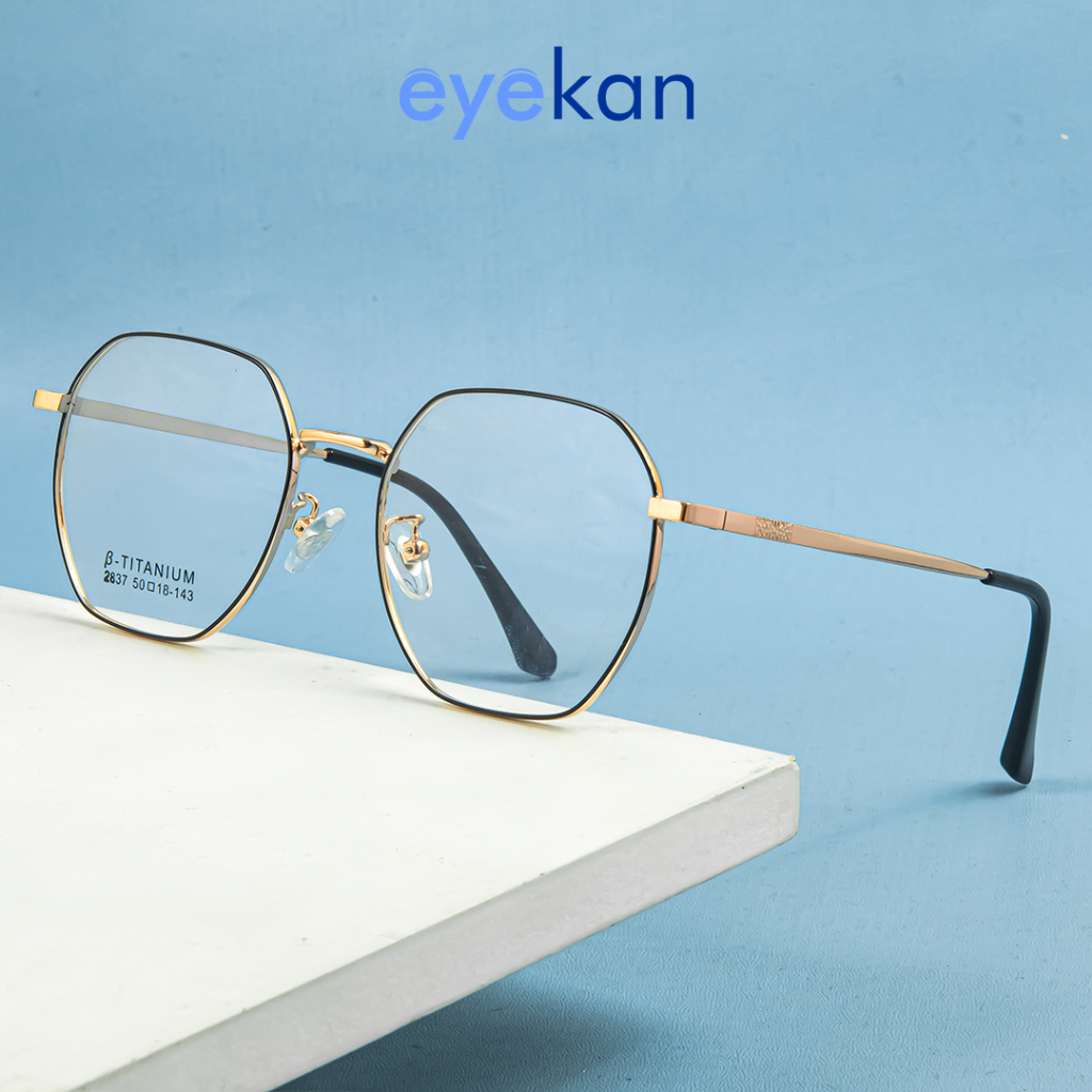 Eyekan Kacamata Titanium  Anti Radiasi Photocromic Bluecromic  Minus Anti Blueray Frame Geometric Fa