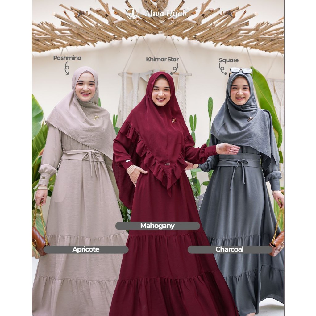 Irish Gamis by Alwa Hijab - Dress messha cringkle crinkle - Marun merah maroon tua mahogany apricot 
