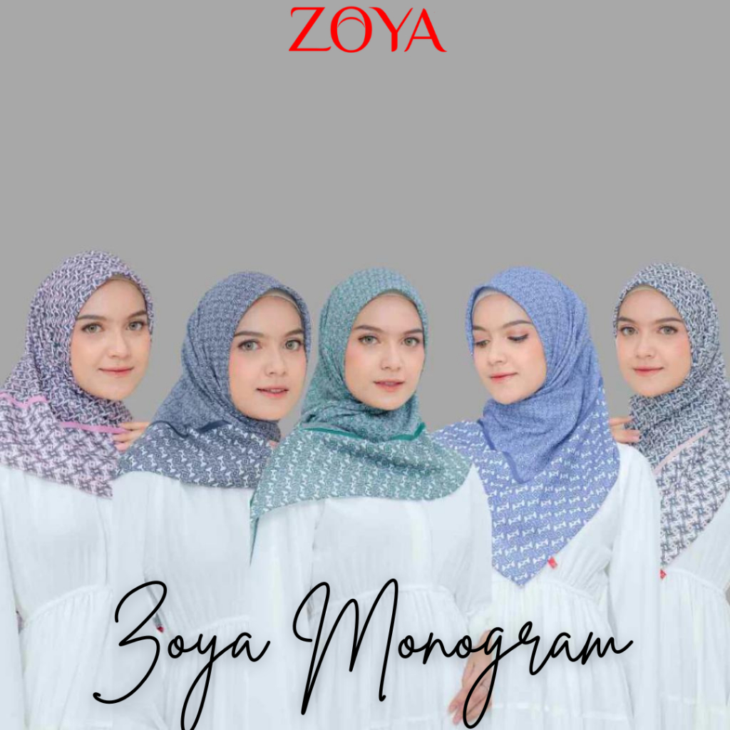 Hijab Segi Empat ZOYA Motif  ZOYA Monogram Scarf Terbaru bahan Voal
