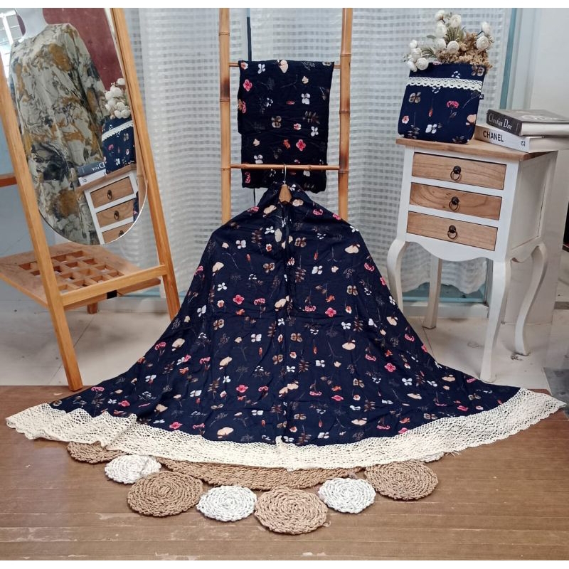 MUKENA RENDA MURAH/MUKENA RAYON MOTIF BUNGA PADI/MUKENA TRAVELLING