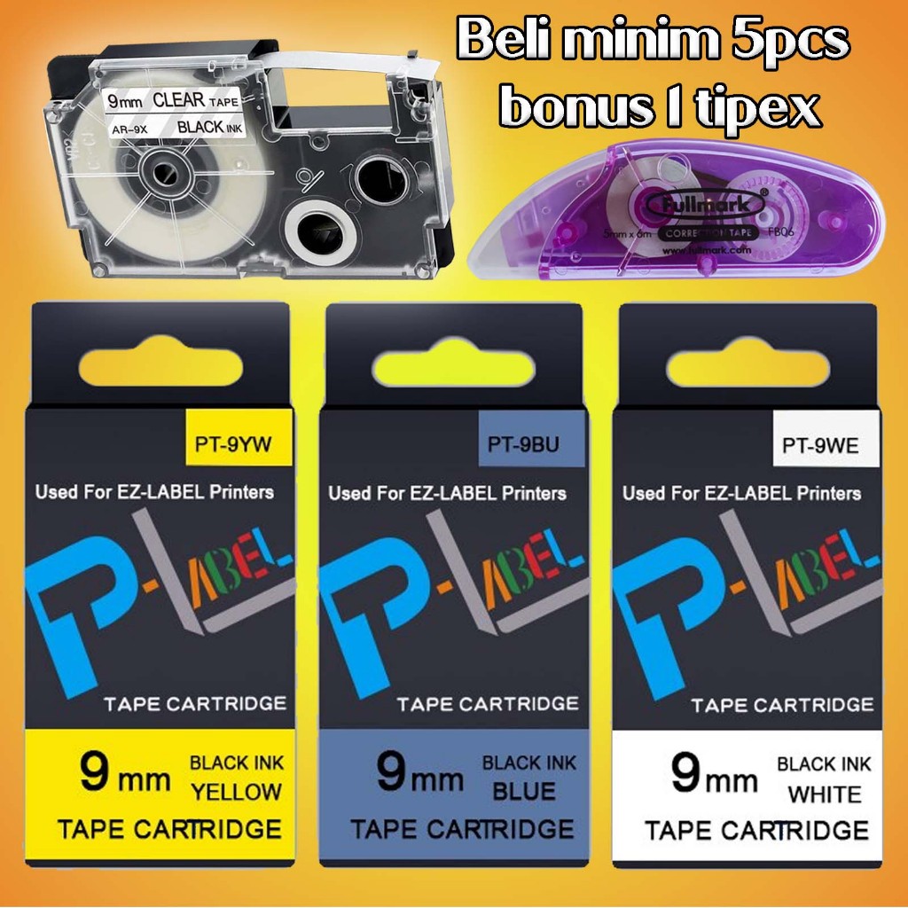 

Casio Label Tape Printer Cartridge Refill K-Label / P-Label / B-Label EZ-Label It Tinta Refil Catridge Compatible EZ Printer Casio New XR-9X XR-9WE XR-9RD XR-9BU XR-9YW XR-9GN XR-9ABK XR-9 XR-12 XR-18