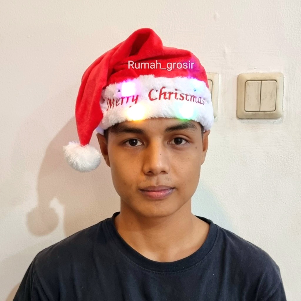 Topi Natal Lampu Santa Bahan Boneka Lembut LED Lampu Kado Natal