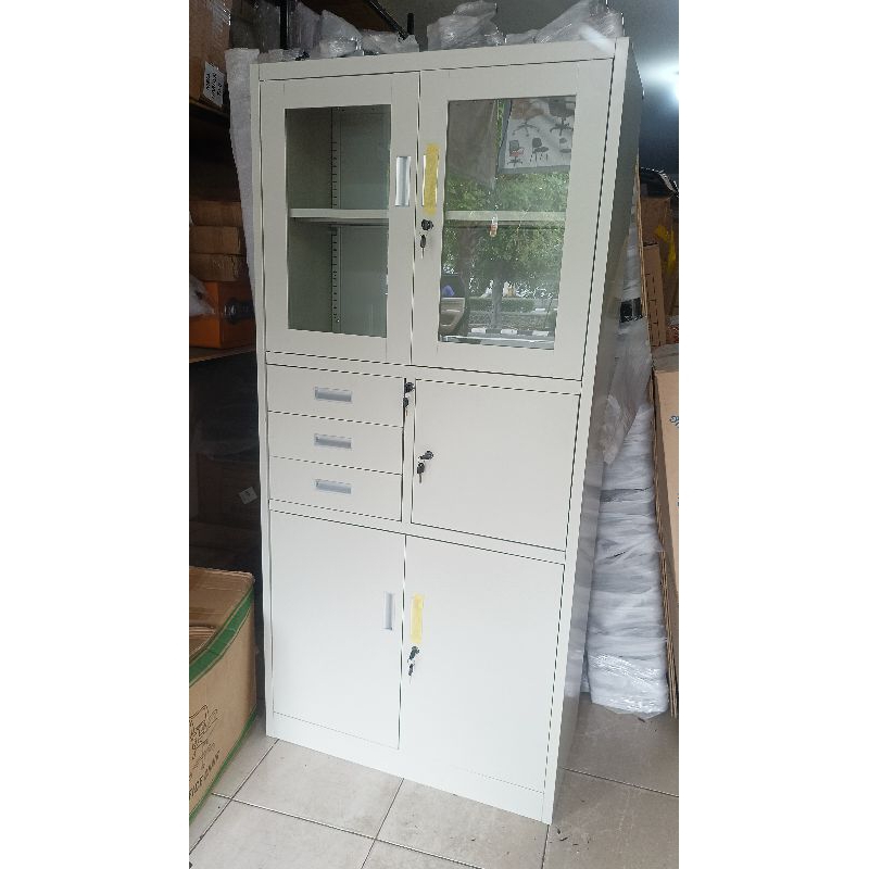 lemari arsip lemari kantor besi pintu kombinasi kaca 3 laci lemari dokumen rak buku