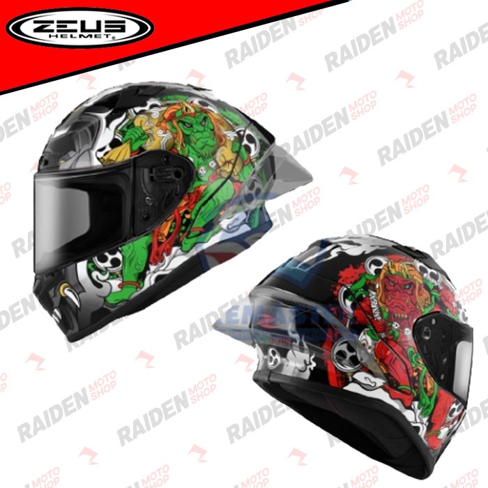 ZEUS ZS826 BK13 BLACK GREEN FULL FACE HELMET