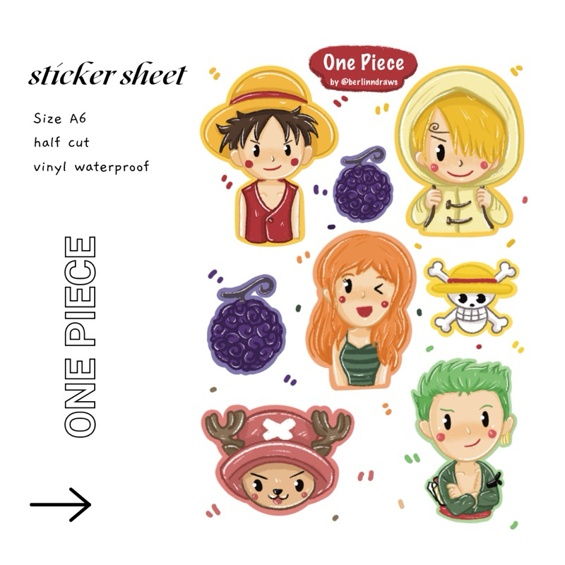 

ONE PIECE STICKER SHEET (HALF CUT & WATERPROOF) by berlinndraws
