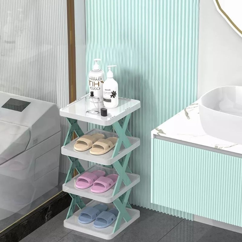 rak sepatu rak bunga hias ruang tamu X zig-zag susun serbaguna