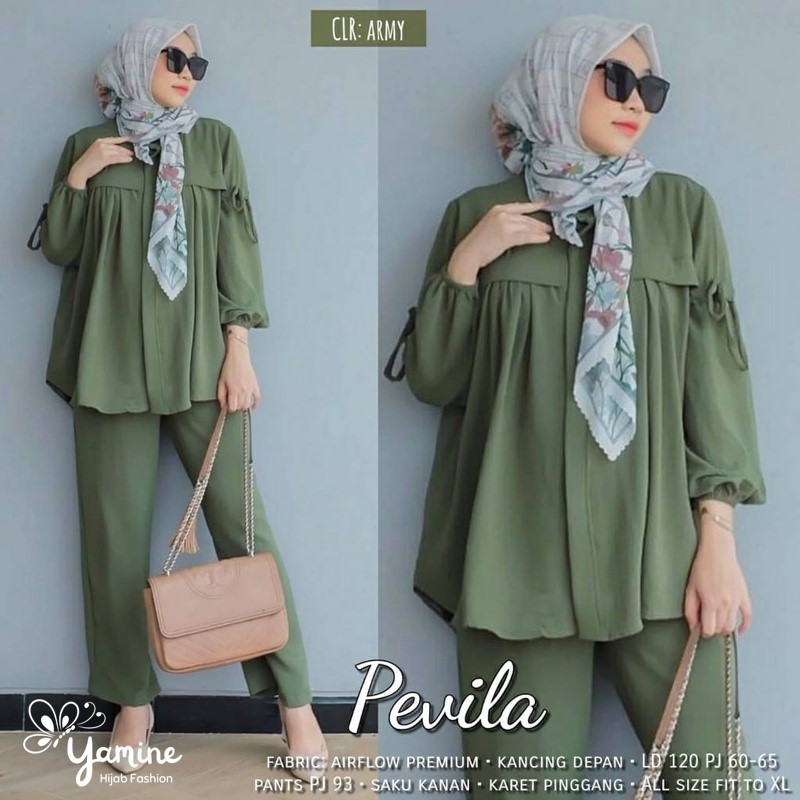 Baju Pevila One Set Crinkle Airflow Premium Setelan Atasan dan Bawahan Wanita Daily Set Busui Friend