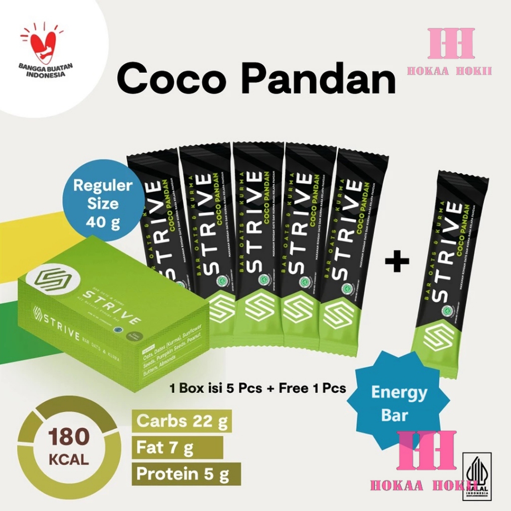 

Strive Energy Bar Rasa Coco Pandan 40gr 1 Box | Bar Sereal | protein