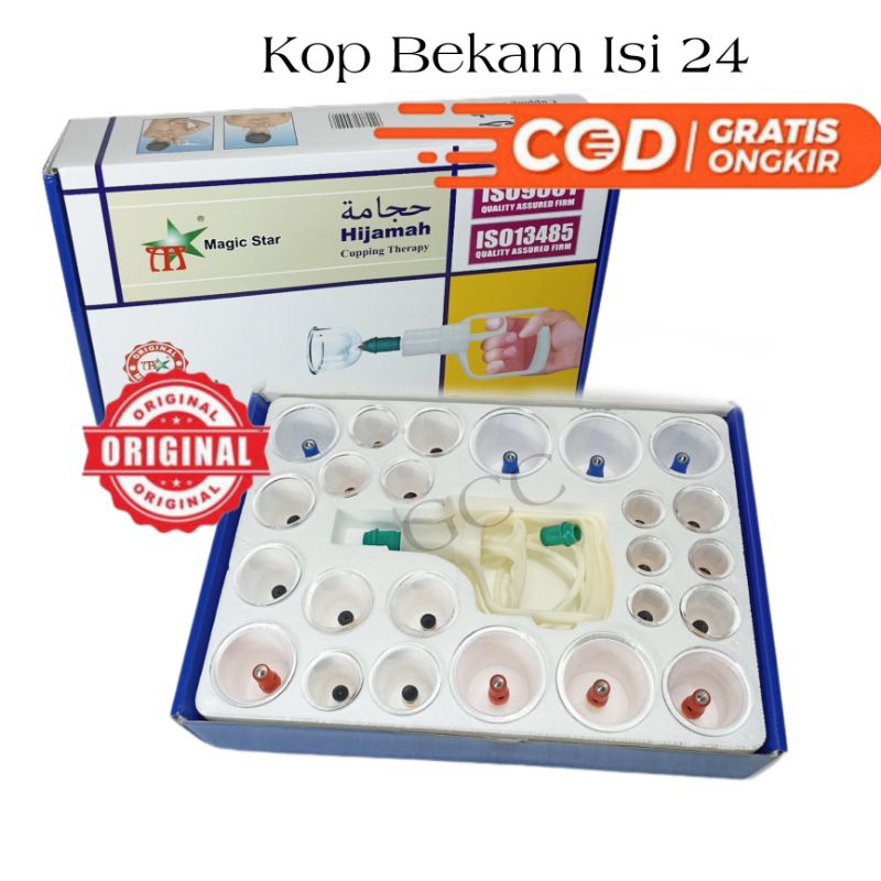 Magic Star Alat Bekam 24 Kop Angin Magnetik Aneka Ukuran Lengkap Pompa Selang Tebal Aklirik HIjamah
