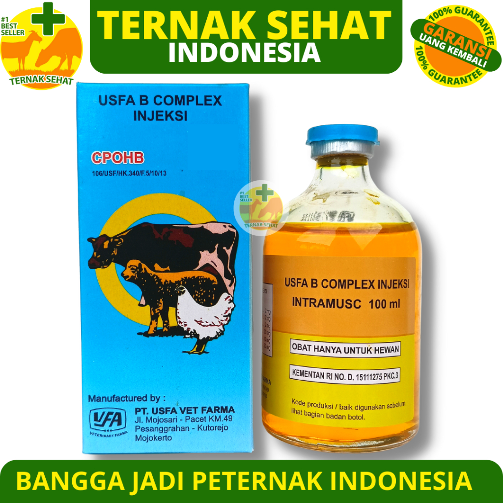 USFA B COMPLEX INJ 100ML- Vitamin B Kompleks Hewan - Vitamin B Complex Hewan - Vitamin B Complex Sap