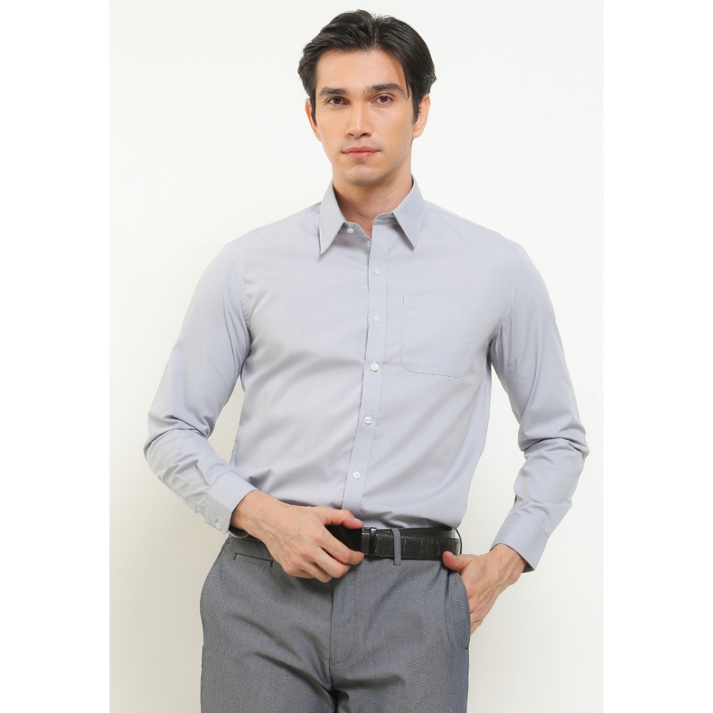 ZL 75015 Zanetti Kemeja Basic Polos Slim Fit Lengan Panjang Abu-abu Muda