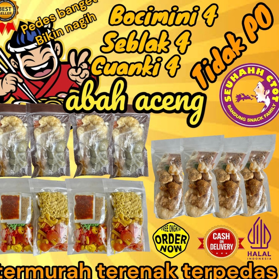 

Mau Hemat MIX 4 BASO ACI, 4 SEBLAK, 4 CUANKI INSTAN ABAH ACENG