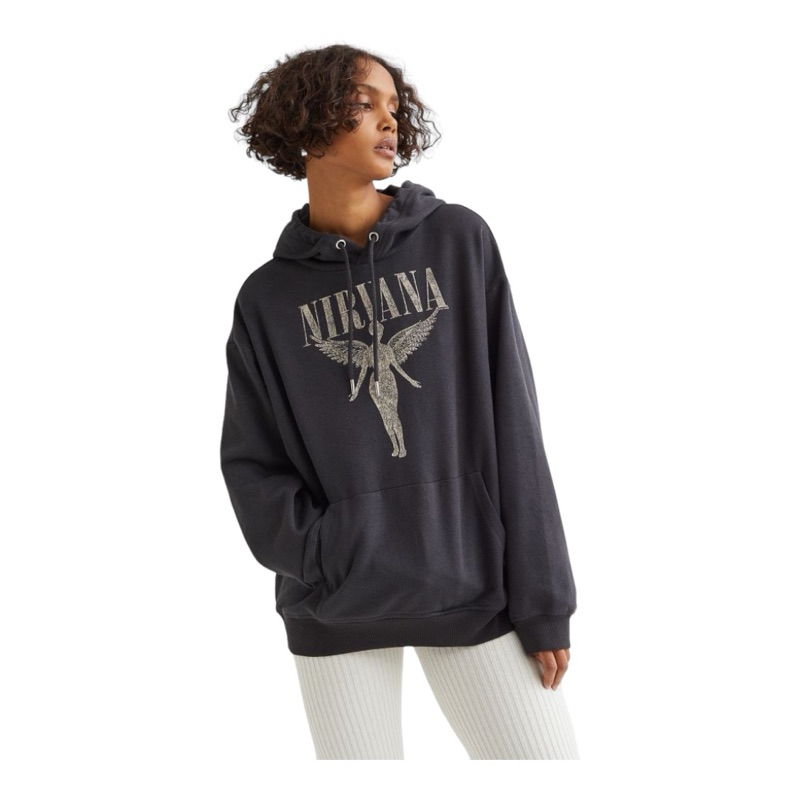 Hoodie Unisex Hm Sablon Nirvana Black Hitam, In Utero Dark Grey, Flecee Katun