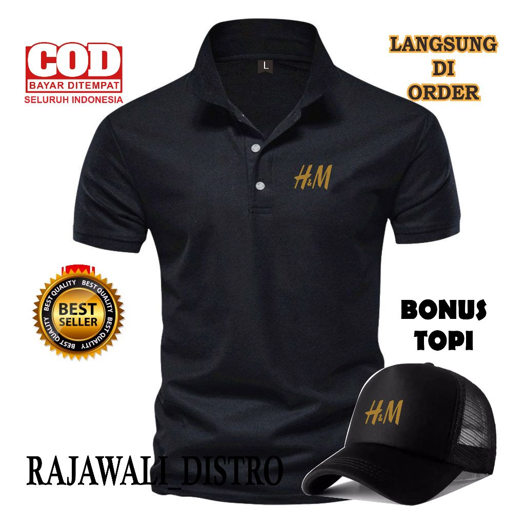 Baju Polo Distro Pria ( Bonus topi ) polo cowok Cewek H&M Gold / Baju Polo / Polo Distro / Baju Dist