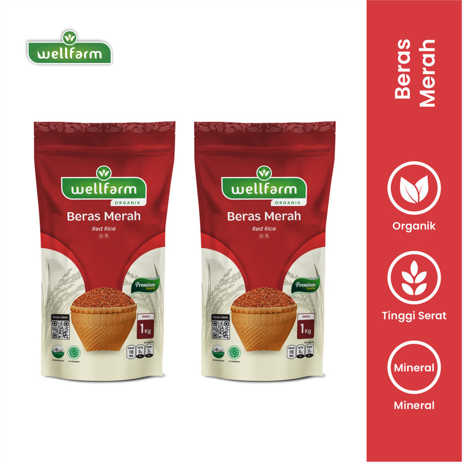 

Beras Merah Organik 2Kg Premium Wangi Pulen | Bundling WellFarm Beras Merah Organik 2Pcs