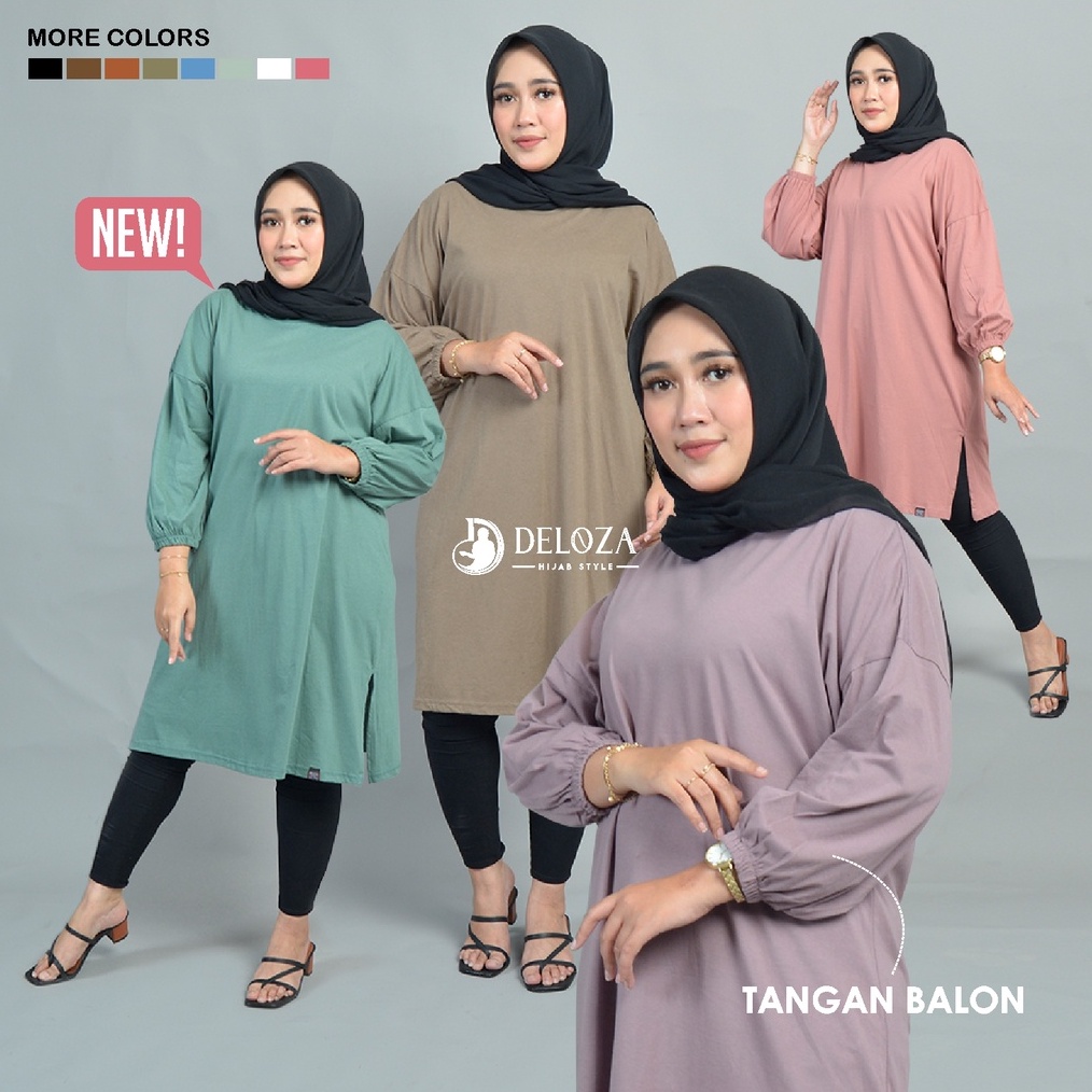 TERLARIS Tunik Oversize Polos Tangan Balon Jumbo murah