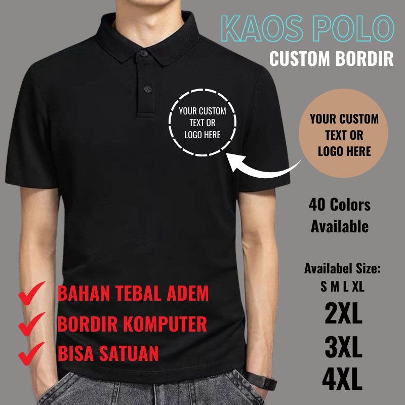 Kaos Polo Shirt Premium Custom Bordir Satuan Lusinan Bahan Cotton CVC Pique 24s Baju Kaos Tebal Kera