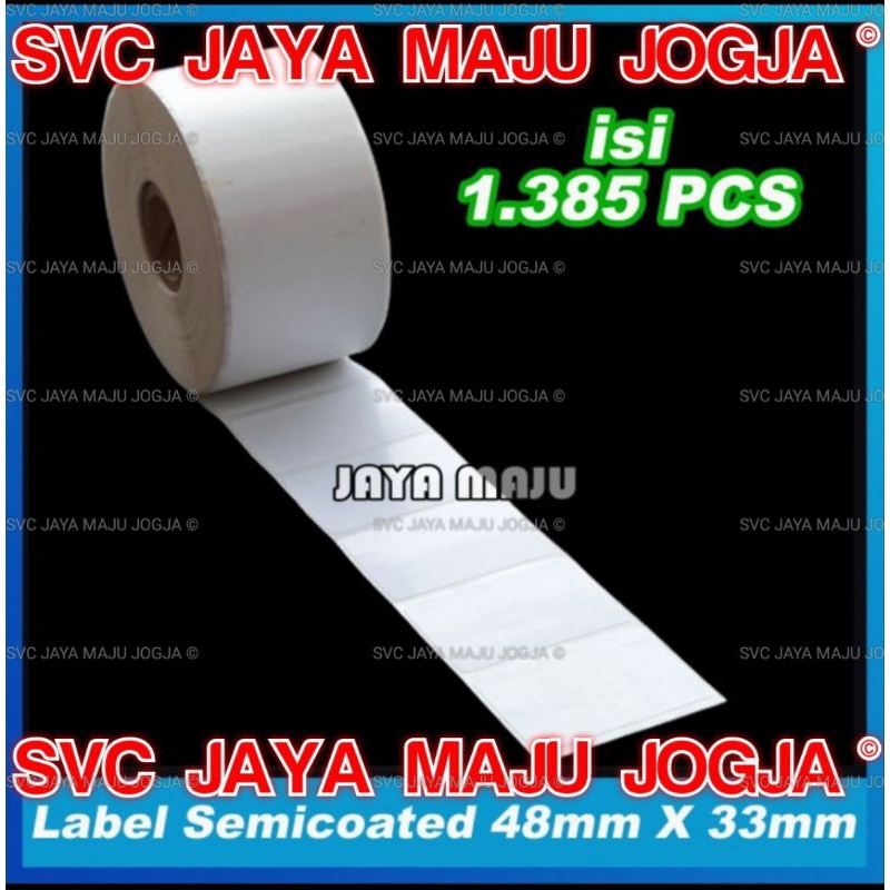 

48 X 33 SEMICOATED - 1 LINE - FACE IN - ISI 1.385 PCS || CORE 1" || LABEL BARCODE PAKAI RIBBON THERMAL TRANSFER STIKER LABEL TOKO BUKU BAJU CLOTHING DISTRO GAMIS HIJAB JILBAB KAOS || 48X33 LABEL BARCODE PRINTER SEMICOAT - ISI 1385 PCS