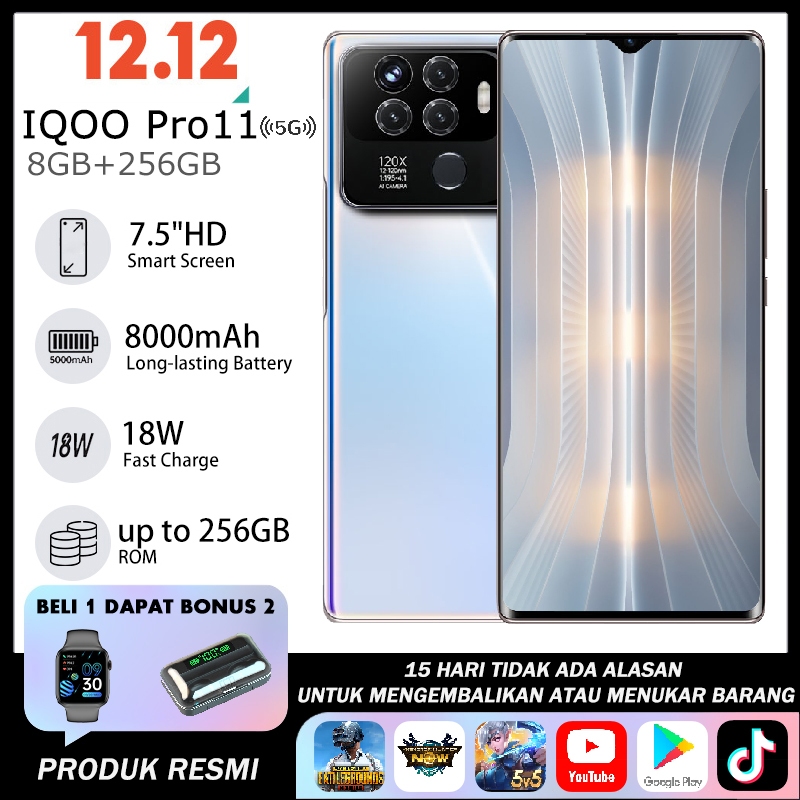 [COD] Smartphone baru HP IQOO 11Pro RAM8GB+ROM256GB Layar Pelindung Mata 7,5 inci 8000mAh Ultra Long