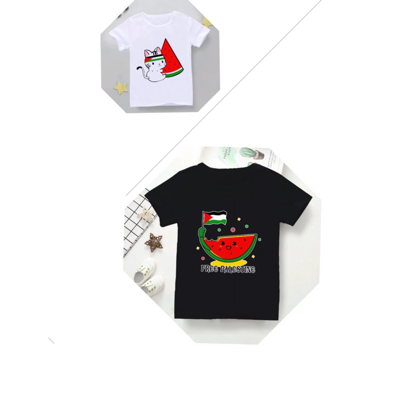 ZNAR - Baju kaos anak anak lengan pendek gambar semangka / Baju anak motif palestina