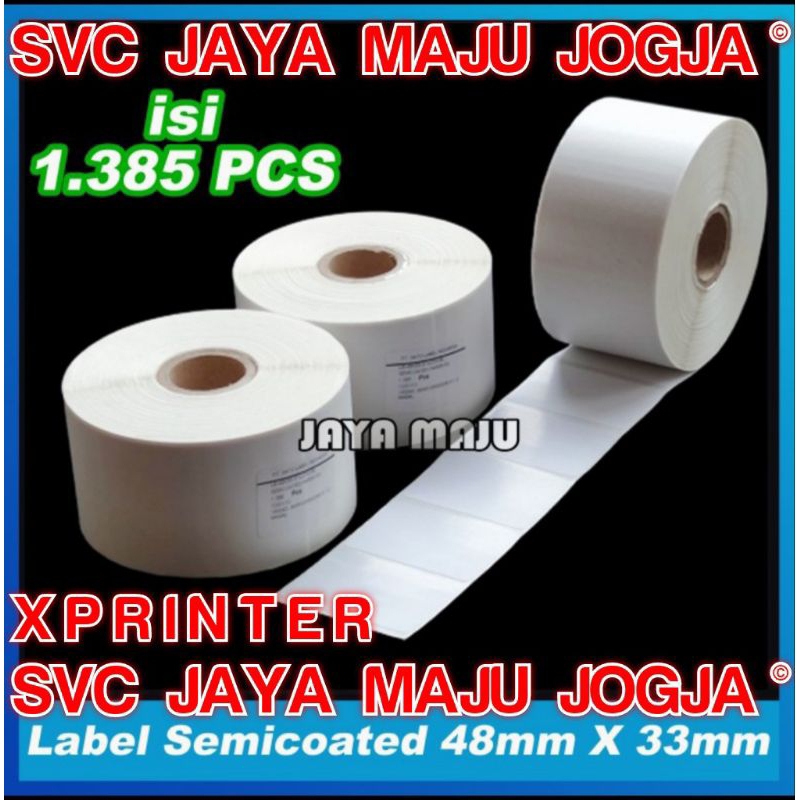 

[ XPRINTER ] 48 X 33 - 1 LINE SEMICOATED - FACE IN - ISI 1.385 PCS || CORE 1" || LABEL BARCODE THERMAL TRANSFER PAKAI RIBBON - APOTEK OBAT LABORATORIUM RUMAH SAKIT KONVEKSI SPAREPART MOTOR MOBIL || 48X33 - TT426B TT426 B TT 426B TT 426 B