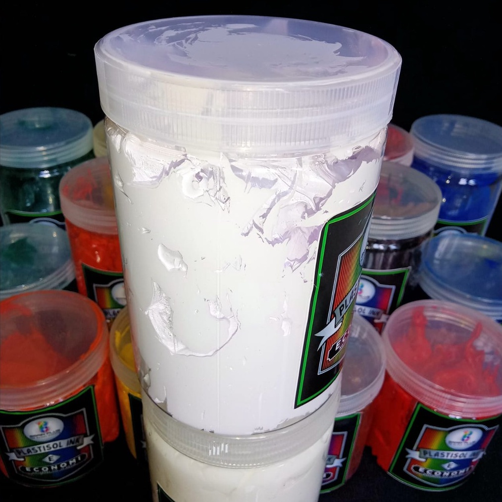 

12.12 STOK READY Tinta Sablon PLASTISOL ECONOMY Brain Plus PUTIH 1kg buruan
