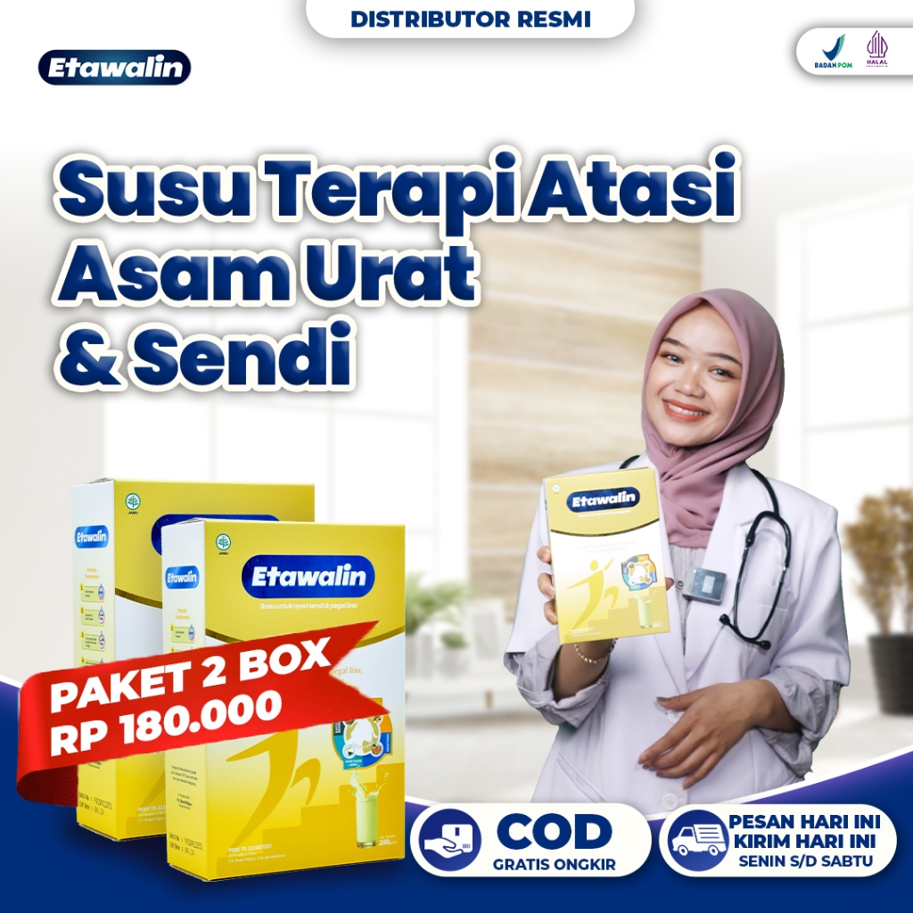 

Etawalin Paket 2 Box 100% Original - Susu Terapi Ampuh Mengatasi Nyeri Sendi Nyeri Otot Asam Urat dan Rematik Serta Menjaga Kesehatan Tulang