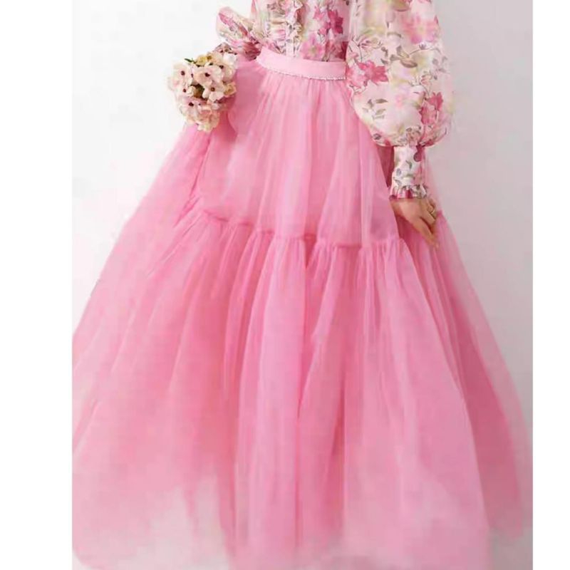 9311 Rok panjang Maxi Skirt TUTU TULLE lapis 3 ALBERTA PUFFY pink mint polos Korea Korean style wani