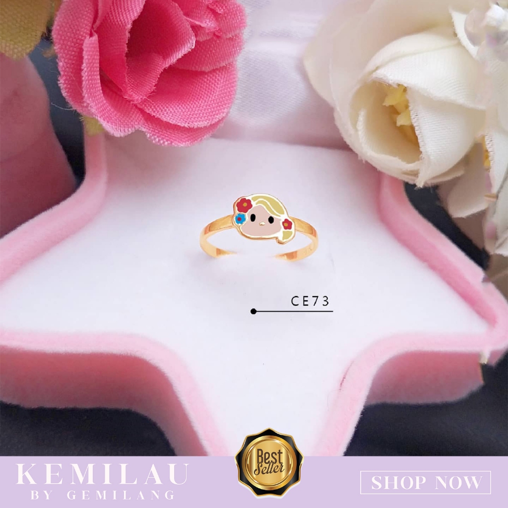 CINCIN ANAK EMAS ASLI KARAKTER PRINCESS 6K ATAU 300 DAN 8K ATAU 375 CINCIN TERMURAH KODE CAP 73 KEMI