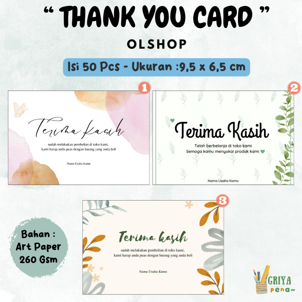 

Thankyou Card Isi 5 Lembar/Thankyou Card Art Paper 260 gsm